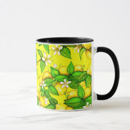Tasse d'impression de citron sur le jaune