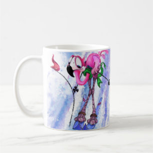 Tasse drôle avec flamant rose skieur