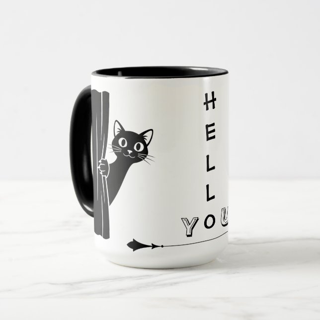 Tasse drôle de chat noir Peekaboo (Devant gauche)