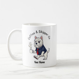 Tasse drôle de chien Schipperke en costume d'affai