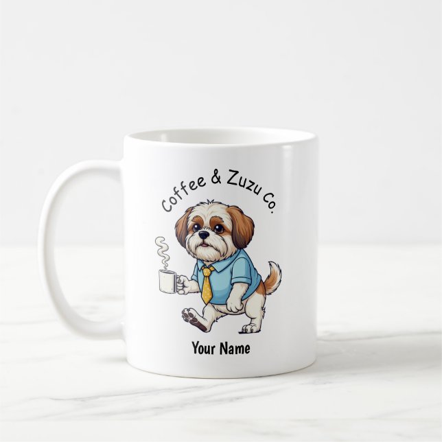 Tasse drôle de chien Shih Tzu en costume d'affaire (Gauche)