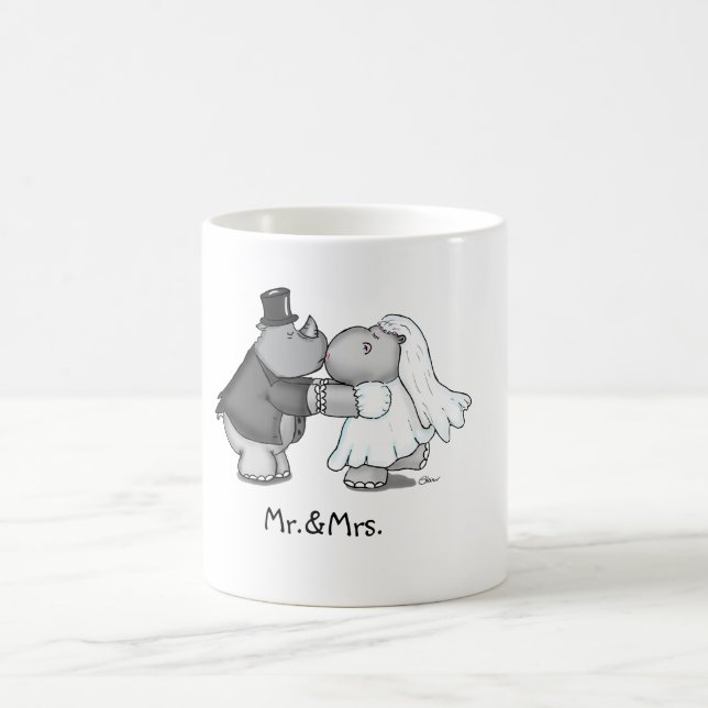 Tasse drôle de mariage avec un hippopotame et un (Centre)