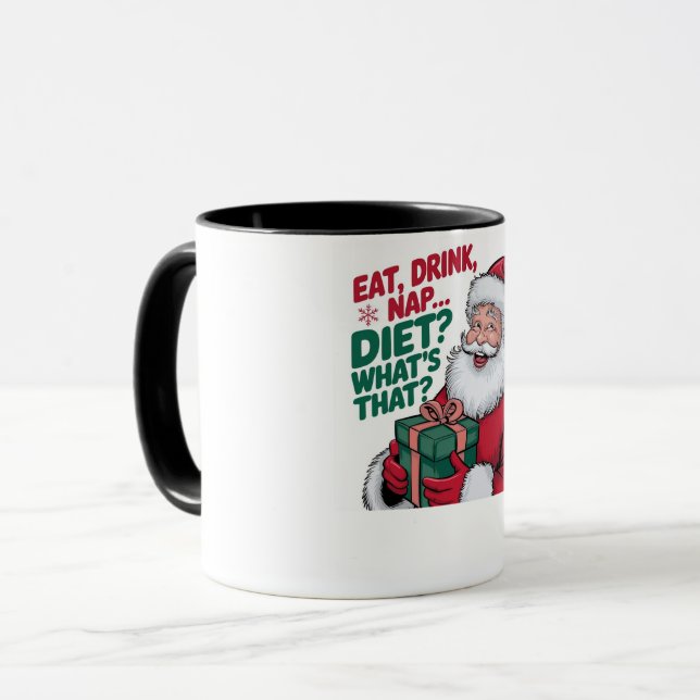 Tasse drôle de Noël avec Santa Manger Boire Faire  (Devant gauche)