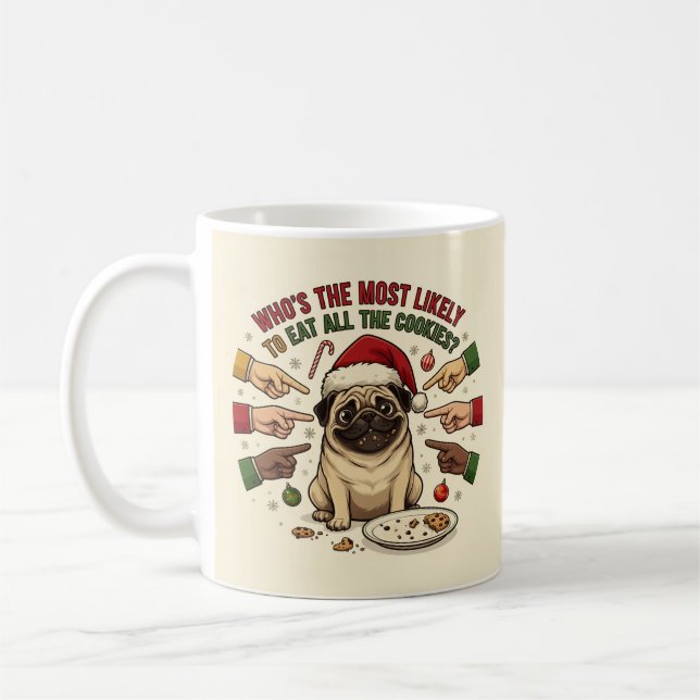 Tasse drôle de Noël Chien Pug (Gauche)