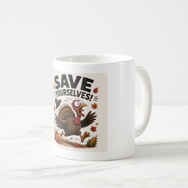 Tasse drôle de Thanksgiving pour la dinde – "Sauve (Devant droit)