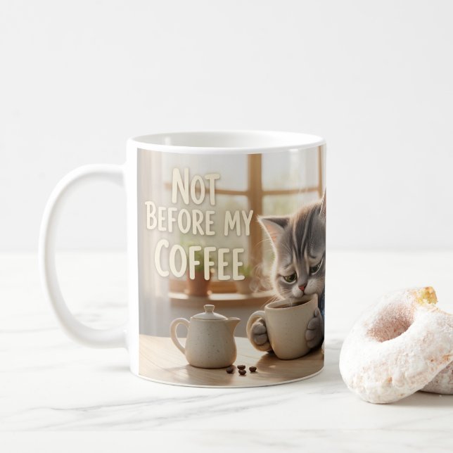 Tasse drôle de Tom & Luna chat 'Pas avant mon café (Avec donut)