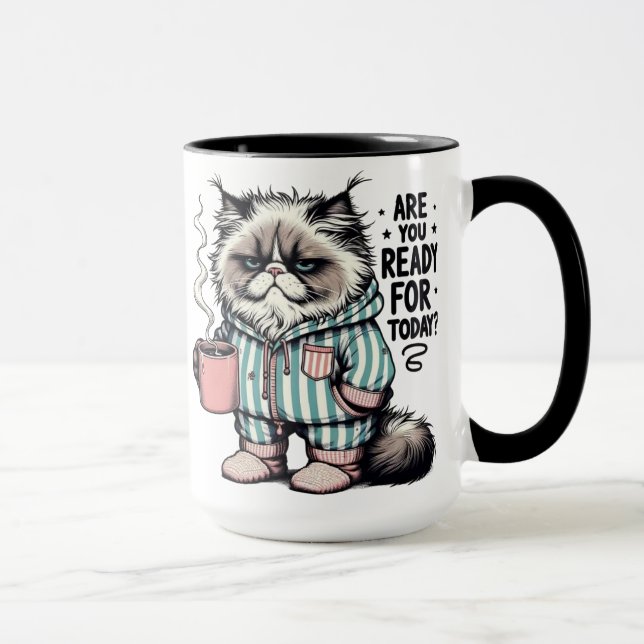 Tasse du matin pour chat grincheux drôle Êtes-vous (Droite)