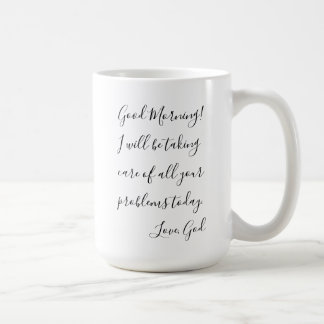 Tasse d'une manière encourageante gaie bonjour