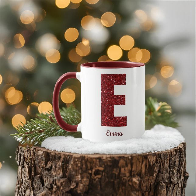 Tasse E Monogramme Pailleté Moderne avec Nom (Créateur téléchargé)