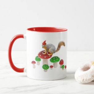 Tasse Écureuil sur Champignons Rouges et Verts