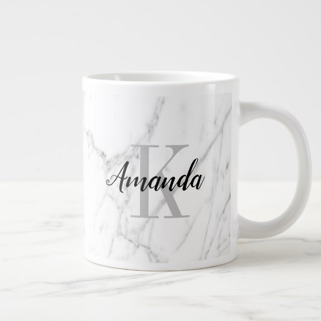 Tasse Elégant marbre blanc en pierre monogramme grande t (Droite)
