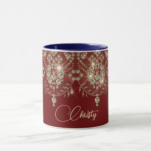 Tasse élégante à paillettes rouge Bourgogne et or