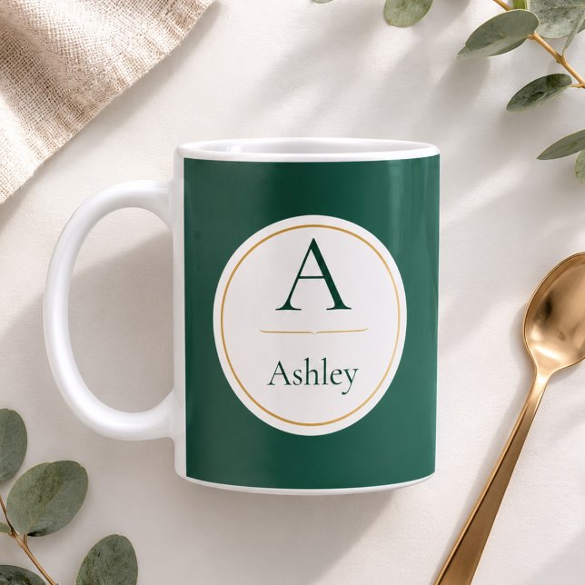 Tasse élégante avec monogramme vert personnalisé  (Créateur téléchargé)