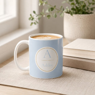 Tasse Élegante Monogramme Personnalisée Bleu Pouss