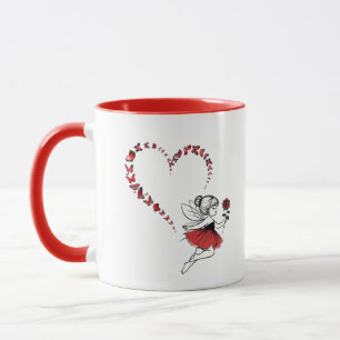 Tasse Élégante Papillon Rouge Cœur Fée Deux Tons