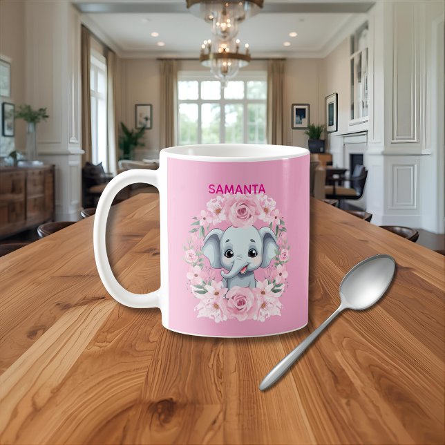 Tasse Éléphant Rose Personnalisée pour Filles (Créateur téléchargé)