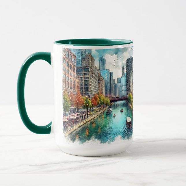 Tasse en aquarelle de Chicago Riverwalk par AIart (Gauche)