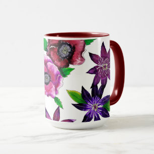 Tasse en art aquarelle Anémone audacieuse & Clémat