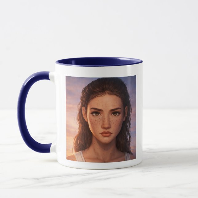 Tasse en art numérique Fille constellée de taches  (Gauche)