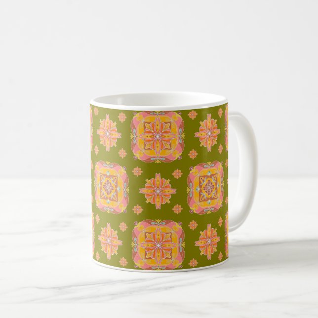Tasse en céramique à grille florale (Devant droit)