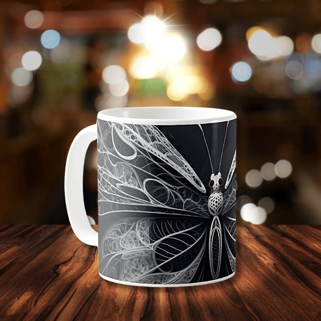 Tasse en céramique à motif papillon noir et blanc (Créateur téléchargé)