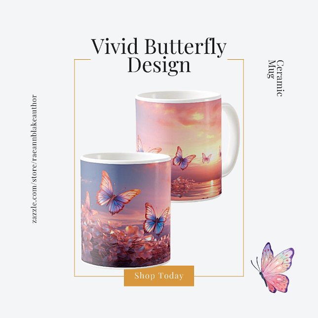 Tasse en céramique à motif papillon vif (Créateur téléchargé)