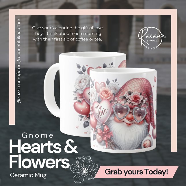 Tasse en céramique Gnome Cœurs et Fleurs (Créateur téléchargé)