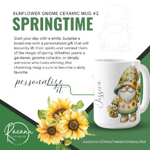 Tasse en céramique Gnome Tournesol de printemps #2