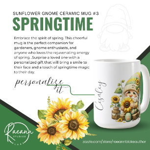 Tasse en céramique Gnome Tournesol de printemps #3