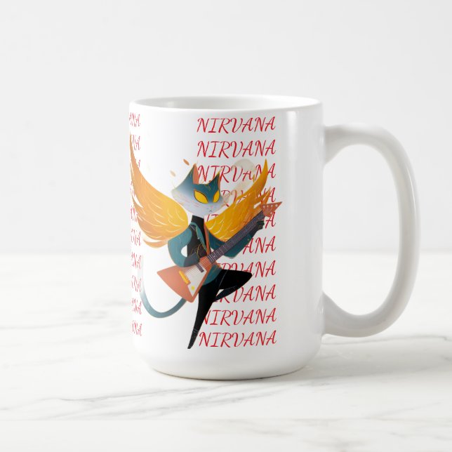 Tasse en céramique Nirvana Chat avec Guitare & Ail (Droite)