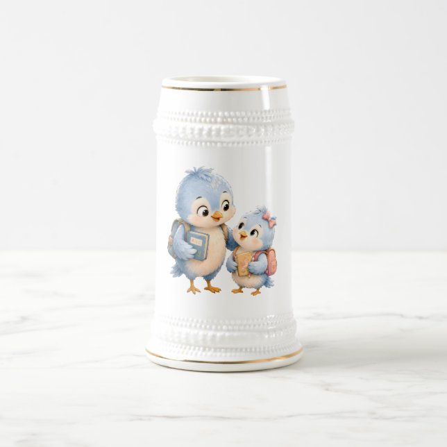 Tasse en grès Bière Frères et Sœurs Oiseau Bleu (Centre)