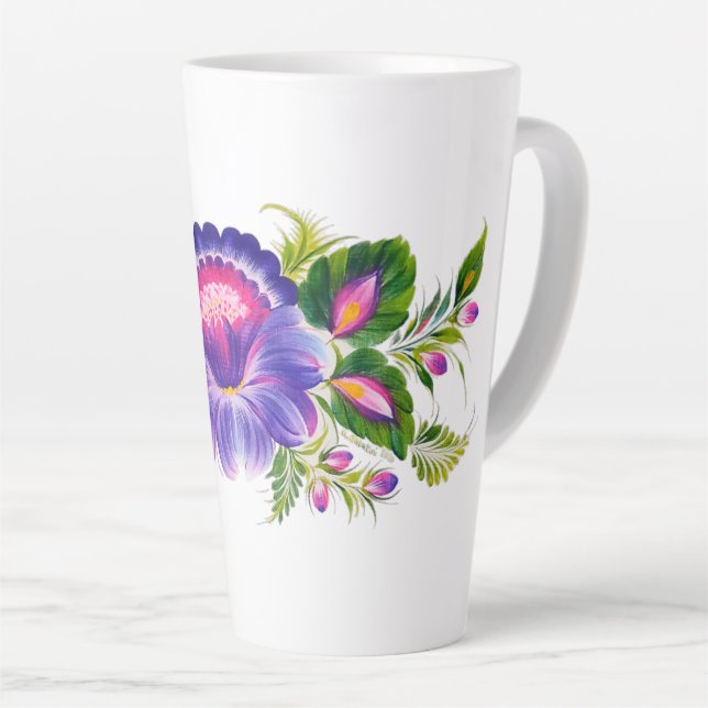 Tasse en latte au design floral ukrainien (Angle droit)