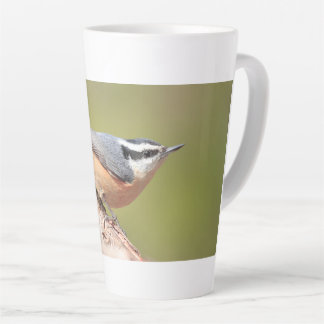 tasse en latte avec photo nuthatch à poitrine roug