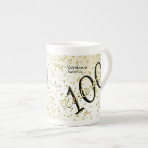 Tasse En Porcelaine 100 ans Centenaire Anniversaire Noir/Or Texte