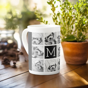 Tasse En Porcelaine 11 Grille de Collage de Photos avec Monogramme