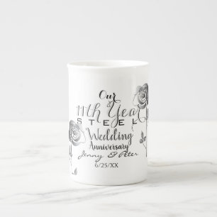 Tasse En Porcelaine 11e anniversaire Mariage des Roses de l'acier