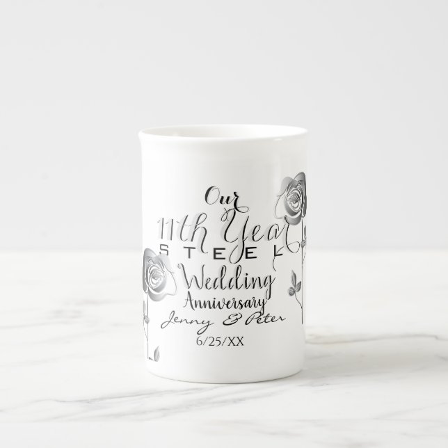 Tasse En Porcelaine 11e anniversaire Mariage des Roses de l'acier (Devant)