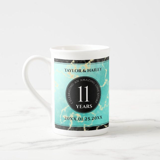 Tasse En Porcelaine 11ème anniversaire de Mariage turquoise (Gauche)