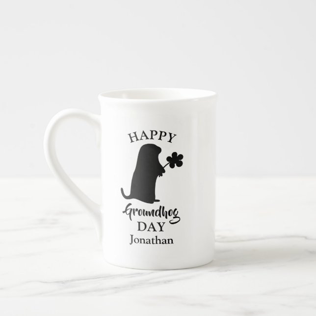 Tasse En Porcelaine 2 février | Joyeux Jour des marmottes Nom personna (Gauche)