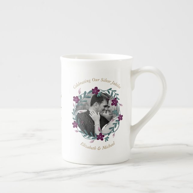 Tasse En Porcelaine 2 x Mariage photo Anniversaire TOUTE ANNÉE Nom Dat (Droite)