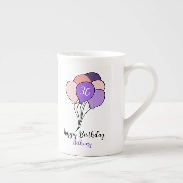 Tasse En Porcelaine 30e anniversaire violet & rose bouquet de ballons (Droite)