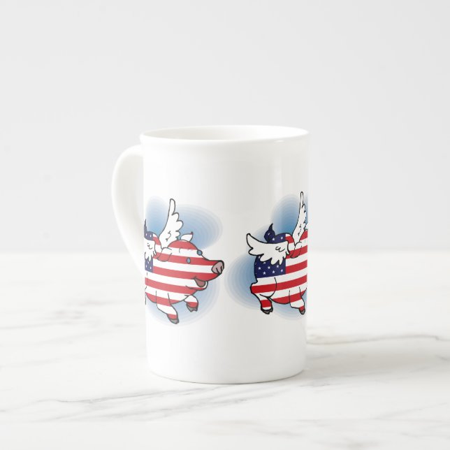 Tasse En Porcelaine 4 juillet - 4 juillet Cochon(s) volant(s) patrioti (Devant gauche)