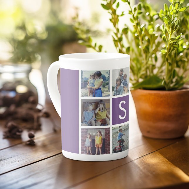 Tasse En Porcelaine 8 Collage photo avec un Monogramme personnalisé au (Personalized mug with photos and text, customize completely in the advanced design area)