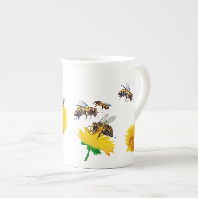 Tasse En Porcelaine Abeilles et pissenlits (Devant droit)