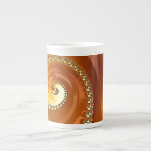 Tasse En Porcelaine Abstrait or Orange Dégradé Spiral Fractal
