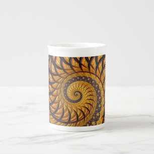Tasse En Porcelaine Abstraite spirale noire et or Fractale