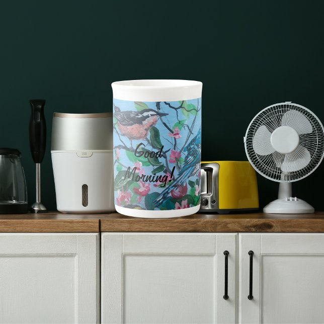 Tasse En Porcelaine Affirmation "Good Morning" art unique (Elegant Hand Painted Print Bird Watching Good Morning Mug!)