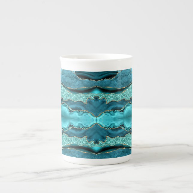 Tasse En Porcelaine Agate Turquoise Blue Gold Parties scintillant Marb (Devant)