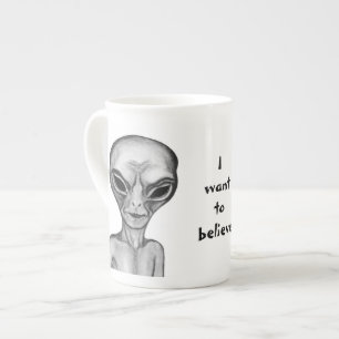 Tasse En Porcelaine Alien gris, je veux croire