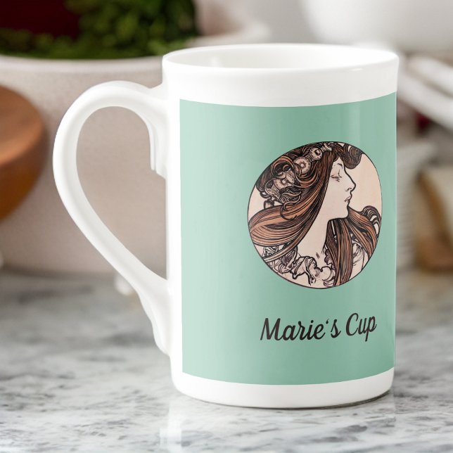 Tasse En Porcelaine Alphonse Mucha Art Nouveau Femme Avec Fleurs (Créateur téléchargé)